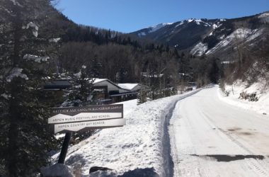 entry to campus of Aspen Country Day School in Colorado in snow