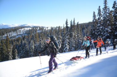 7th graders pulling pulks on hut trip