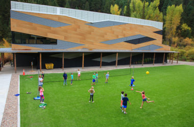 Students playing volleyball on Reagan Field