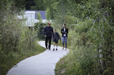 Family walking on path