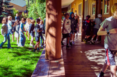 Children walking into a classroom at Aspen Country Day School