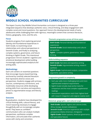information about Humanities in Middle School at Aspen Country Day School